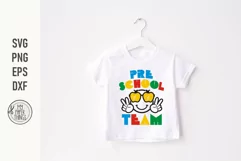 Preschool Team Svg use for your kids first day of school celebration. You can decorate t-shirts, mugs, posters, signs, bags, pillows, phone cases and more.