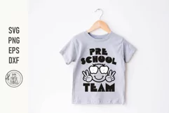 Preschool Team Svg use for your kids first day of school celebration. You can decorate t-shirts, mugs, posters, signs, bags, pillows, phone cases and more.