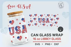 USA Heart SVG, 4th of July Can Glass svg Full Wrap 16oz Product Image 1
