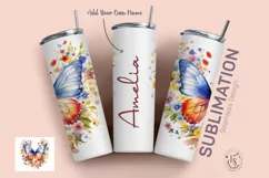 Butterfly Floral Tumbler Wrap, Add Your Own Name 20oz Product Image 2