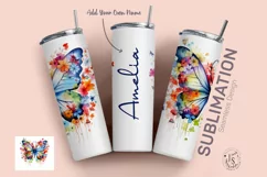 Butterfly Floral Tumbler Wrap, Add Your Own Name 20oz Product Image 3