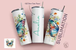 Butterfly Floral Tumbler Wrap, Add Your Own Name 20oz Product Image 3