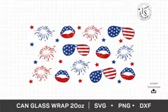 20oz, 4th of July Can Glass SVG, Sunglasses Libbey full wrap Product Image 4