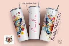 Butterfly Floral Tumbler Wrap, Add Your Own Name 20oz Product Image 4