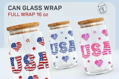 USA Heart SVG, 4th of July Can Glass svg Full Wrap 16oz Product Image 3