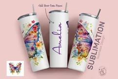 Butterfly Floral Tumbler Wrap, Add Your Own Name 20oz Product Image 5