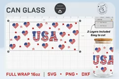 USA Heart SVG, 4th of July Can Glass svg Full Wrap 16oz Product Image 5