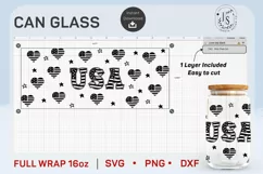 USA Heart SVG, 4th of July Can Glass svg Full Wrap 16oz Product Image 7