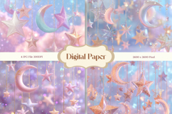 Moon Star Cloud Watercolor Background Digital Paper_1 Product Image 1