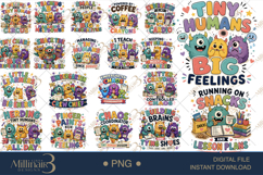 Funny Kindergarten Teacher Monster PNG Bundle, 20 Teacher PN Product Image 1