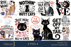 Funny Cat Lover PNG Bundle | 12 Cute &amp; Sassy Cat Designs Product Image 1