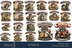 Chaos Raccoon Club PNG Bundle, 20 Funny Raccoon PNG Designs, Product Image 1