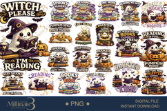Spooky Book Lover PNG Bundle, 20 Halloween Reading Designs w Product Image 1