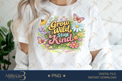Grow Wild Stay Kind PNG, Watercolor Floral Butterfly Design, Product Image 1