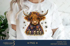 Halloween Highland Cow Sublimation PNG | Happy Halloween Product Image 1