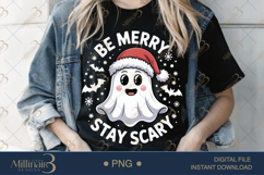 Be Merry Stay Scary PNG | Cute Christmas Ghost Clipart | Fun Product Image 1
