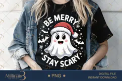Be Merry Stay Scary PNG | Cute Christmas Ghost Clipart | Fun Product Image 1