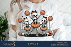 Cheerleader Skeletons Halloween PNG| Halloween Cat Reading Product Image 1