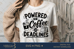 Powered by Coffee and Deadlines SVG PNG, Funny Work Quote Di Product Image 1