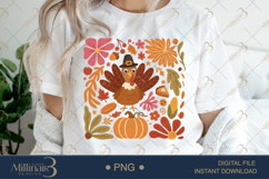 Boho Floral Turkey Thanksgiving PNG |Fun Fall Shirt Design Product Image 1