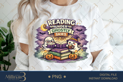 Reading Under Ghostly Skies PNG, Cute Halloween Reading Ghos Product Image 1