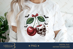 Spooky Skull Cherry Bow Sublimation PNG| Happy Hallowe Product Image 1