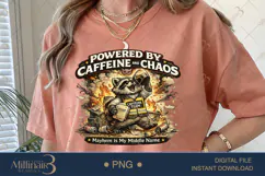 Powered by Caffeine and Chaos PNG, Funny Raccoon Sublimation Product Image 1