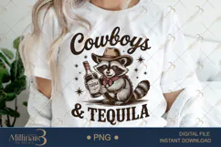 Cowboys & Tequila PNG Cute Raccoon Western Clipart Product Image 1
