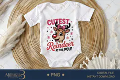 Cutest Reindeer at the Pole PNG | Christmas Clipart for Girl Product Image 1