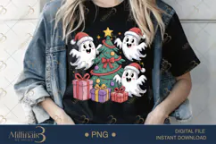 Cute Ghost Christmas PNG | Holiday Clipart with Santa Hat Gh Product Image 1