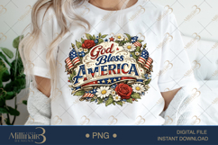 God Bless America PNG, Patriotic Floral Sublimation Design, Product Image 1
