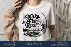 Wake Fish Repeat SVG PNG, Funny Fishing Lake Shirt Design, S Product Image 1