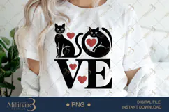 Love Cat PNG | Cute Black Cats with Hearts Clipart Product Image 1