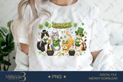 Lucky Cats St Patricks Day PNG, Cute Shamrock Cat Clipart Wi Product Image 1
