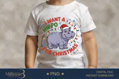 Cute Hippopotamus Christmas PNG | Funny Hippo in Santa Hat | Product Image 1