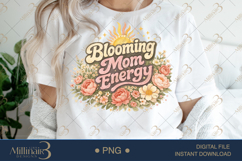 Blooming Mom Energy PNG, Watercolor Floral Mama Design, Boho Product Image 1