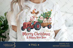 Country Farm Christmas Tractor PNG | Cute Pig Sheep & Chicke Product Image 1