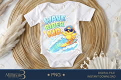 Wave Rider Kid PNG Cute Surfing Duck Design, Kids Summer Shi Product Image 1