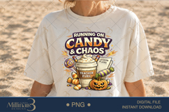 Running On Candy And Chaos PNG, Funny Halloween Teacher Desi Product Image 1