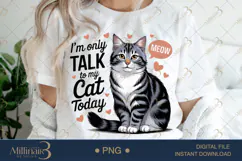 I'm Only Talk To My Cat Today PNG | Funny Gray Tabby Cat Cli Product Image 1