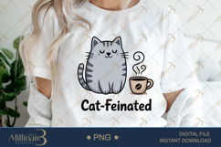 Cat-Feinated PNG | Cute Coffee &amp; Cat Pun Clipart Product Image 1