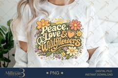 Peace Love Wildflowers PNG, Retro Watercolor Floral Design, Product Image 1