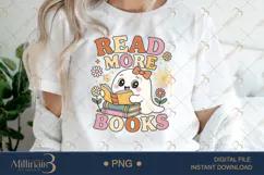 Cute Ghost Cat Reading Books PNG | Halloween & Fall Sublimat Product Image 1