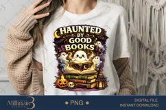 Haunted by Good Books PNG, Cute Halloween Book Lover Design Product Image 1