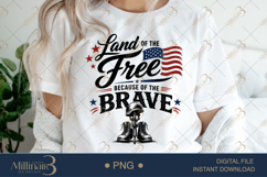 Land of the Free Because of the Brave PNG, Patriotic Militar Product Image 1