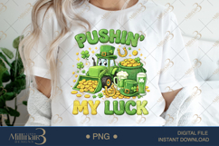 Pushin My Luck PNG, St Patricks Day Tractor Design, Funny Fa Product Image 1