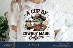 A Cup Of Cowboy Magic Caffeine PNG | Funny Frog Cowboy Coffe Product Image 1