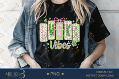 Lucky Vibes PNG, St Patricks Day Shamrock Clipart With Bow A Product Image 1