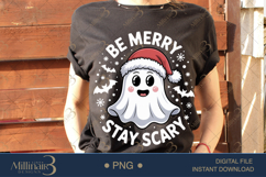 Be Merry Stay Scary PNG | Cute Christmas Ghost Clipart | Fun Product Image 2
