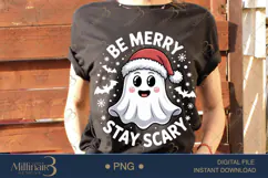 Be Merry Stay Scary PNG | Cute Christmas Ghost Clipart | Fun Product Image 2